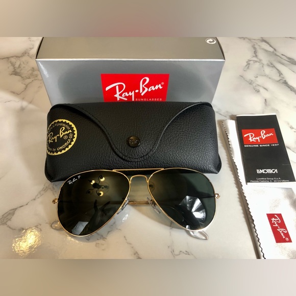 *SOLD* Authentic Ray Ban Polarized Aviators Gold Women’s 58 mm - Picture 2 of 12